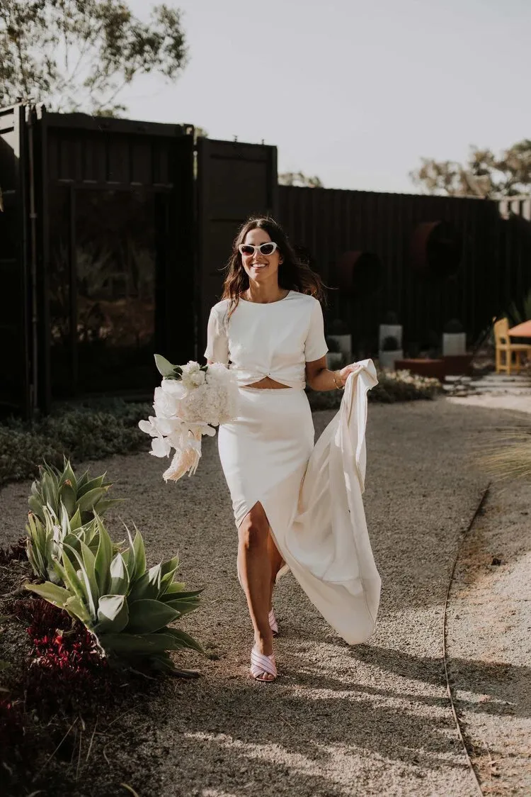 Sheath Engaged Noivas Wedding Dresses With Slit