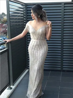 Sheath Illusion Round Neck Silver Tulle Prom Dresses,Cheap Prom Dresses,PDY0490
