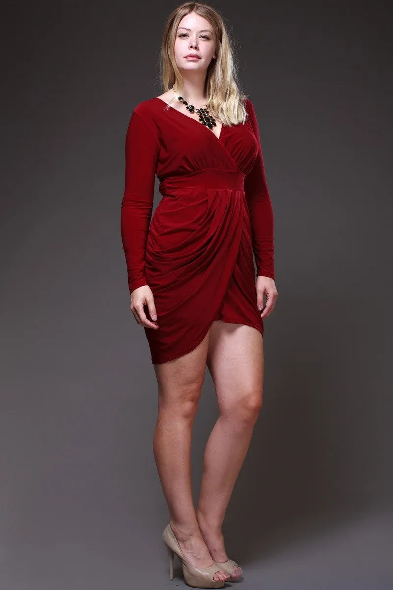 Short Black Sheath Mini Dress V Neckline Long Sleeves