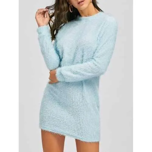 Short Fuzzy Sweater Dress - Cloudy S