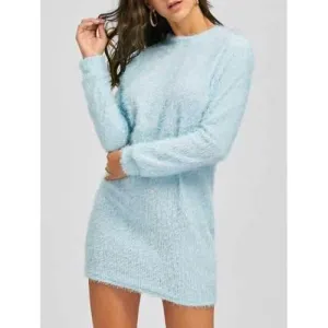Short Fuzzy Sweater Dress - Cloudy S