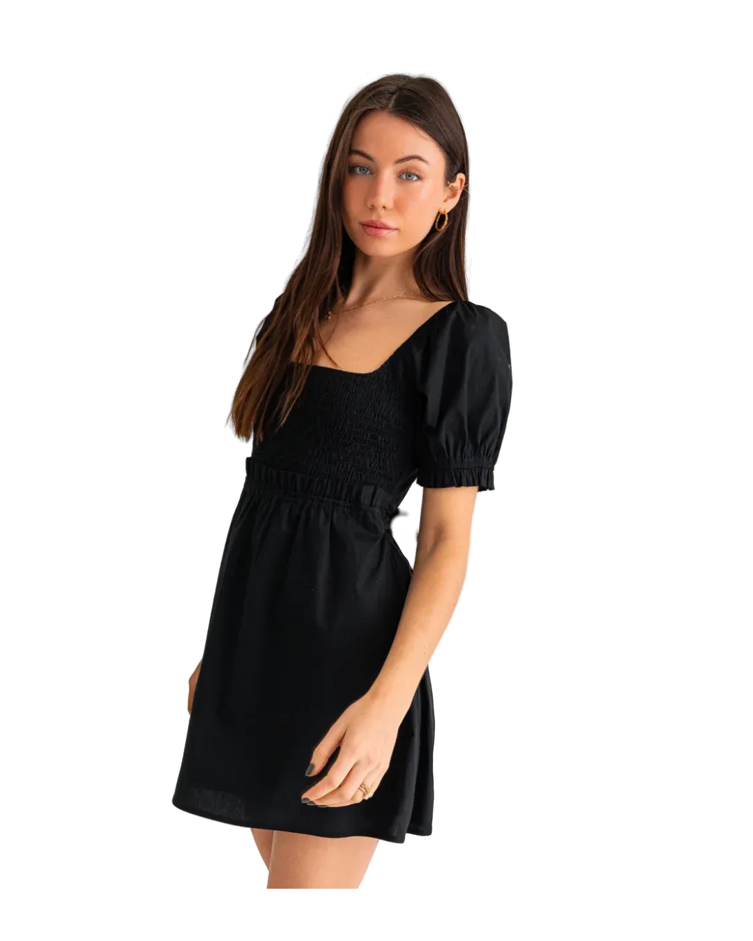 Short Sleeve Smocked Detail Dress