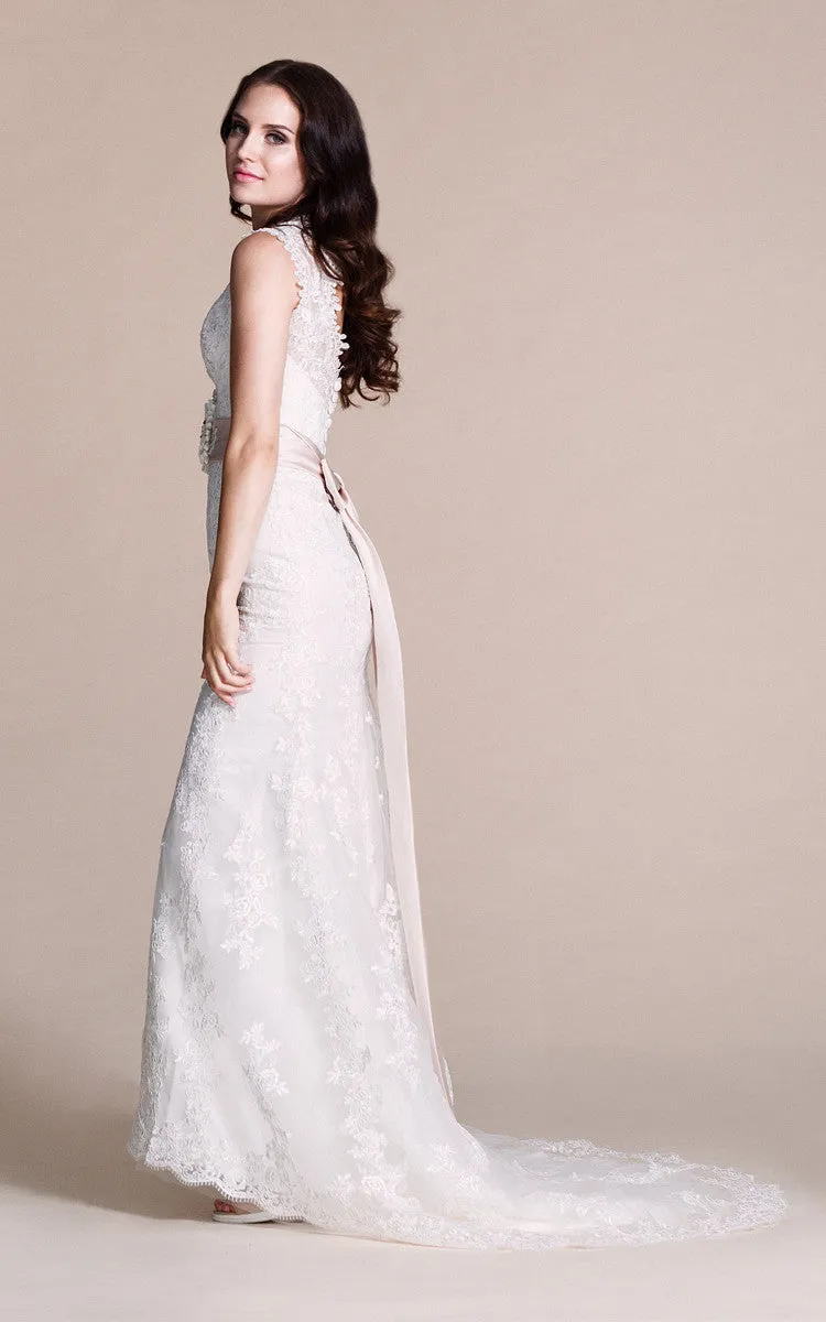 Sleeveless Sheath Long Dress With Appliques and Beadings-ZP_703934