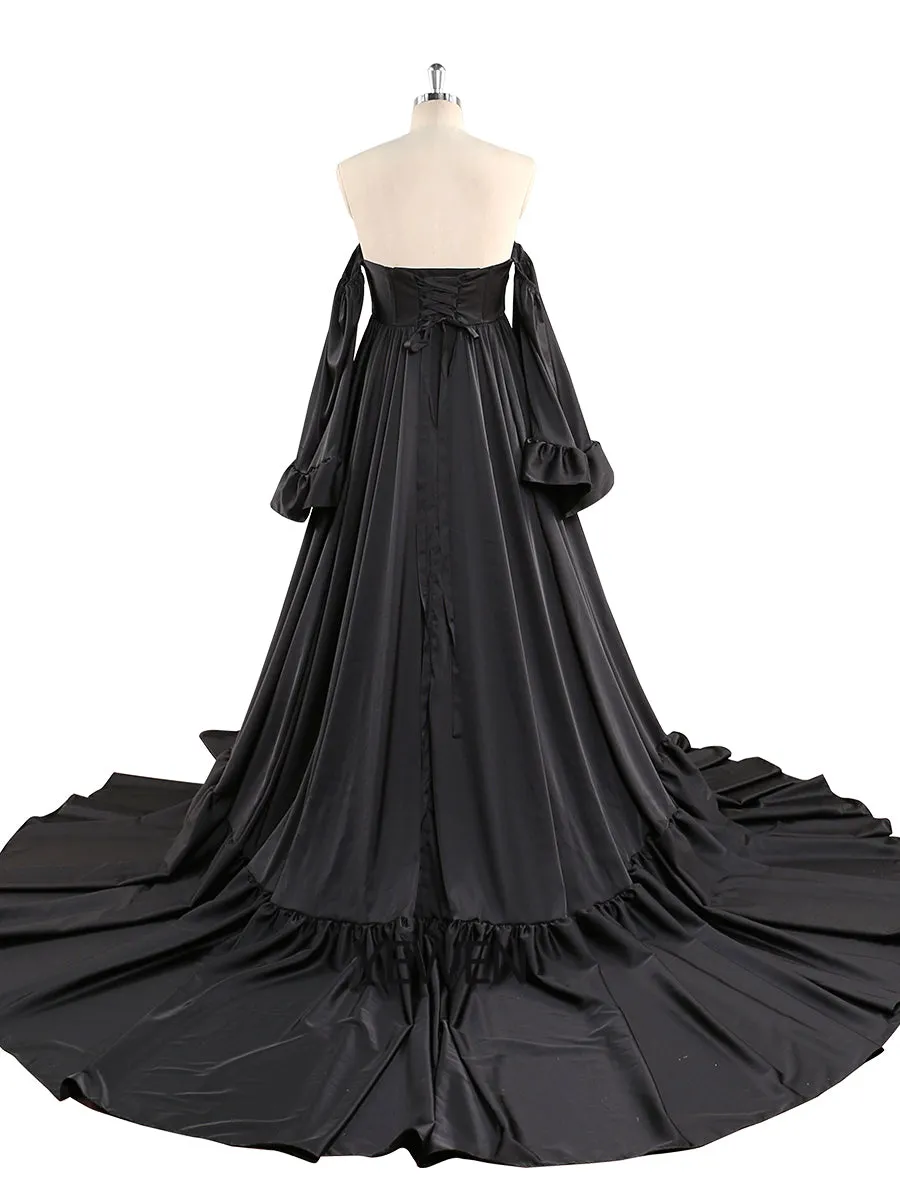 Soft Satin Maternity Dresses for Photo Shoots Side Slit Photography Dresses Maternity Gown for Baby Shower YEWEN  YW220701