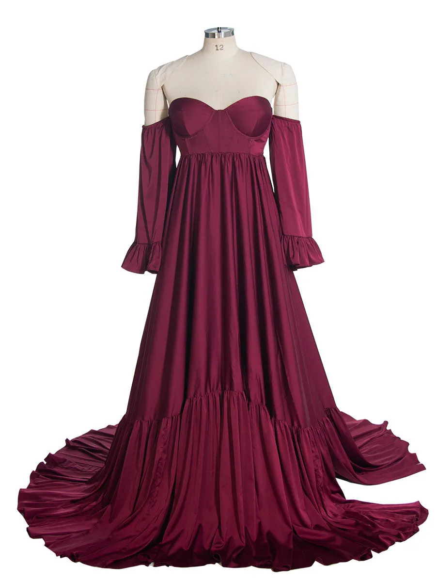 Soft Satin Maternity Dresses for Photo Shoots Side Slit Photography Dresses Maternity Gown for Baby Shower YEWEN  YW220701