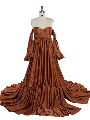 Soft Satin Maternity Dresses for Photo Shoots Side Slit Photography Dresses Maternity Gown for Baby Shower YEWEN  YW220701