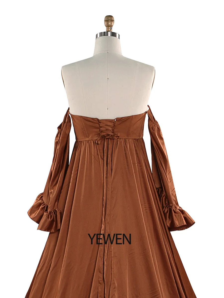 Soft Satin Maternity Dresses for Photo Shoots Side Slit Photography Dresses Maternity Gown for Baby Shower YEWEN  YW220701