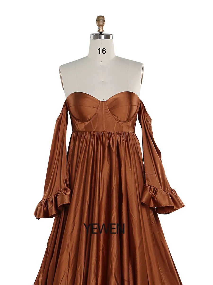 Soft Satin Maternity Dresses for Photo Shoots Side Slit Photography Dresses Maternity Gown for Baby Shower YEWEN  YW220701