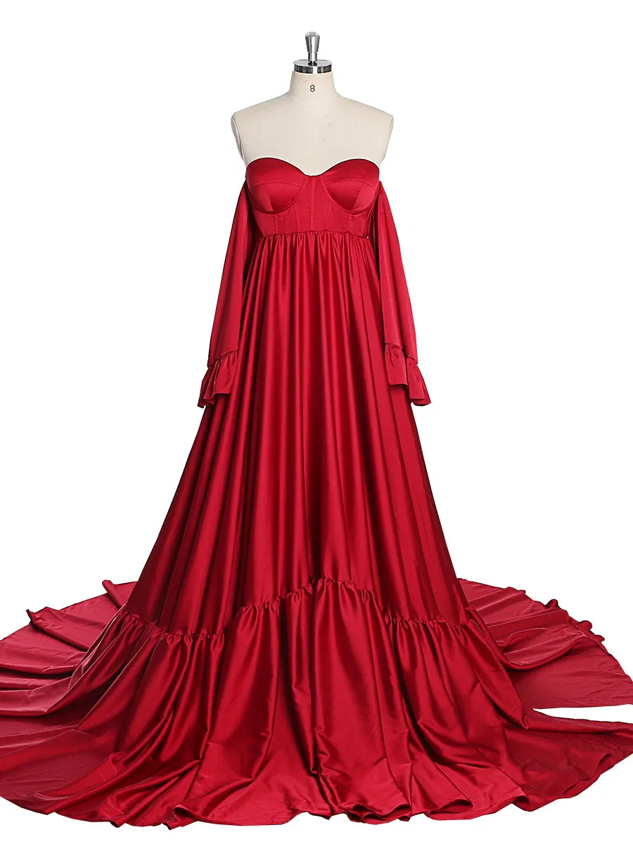 Soft Satin Maternity Dresses for Photo Shoots Side Slit Photography Dresses Maternity Gown for Baby Shower YEWEN  YW220701