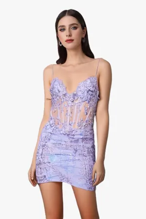 Spaghetti Straps Illusion Appliques Sheath Homecoming Dresses