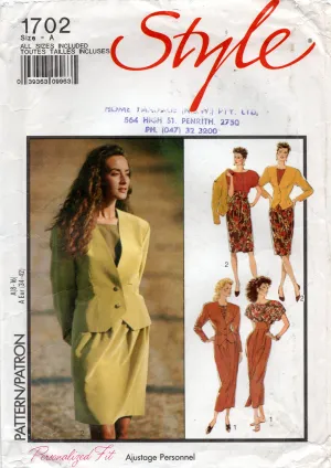 Style 1702 Womens High Waisted Wide Band Wrap Skirt Top & Jacket 1990s Vintage Sewing Pattern Size 8 - 16 UNCUT Factory Folded