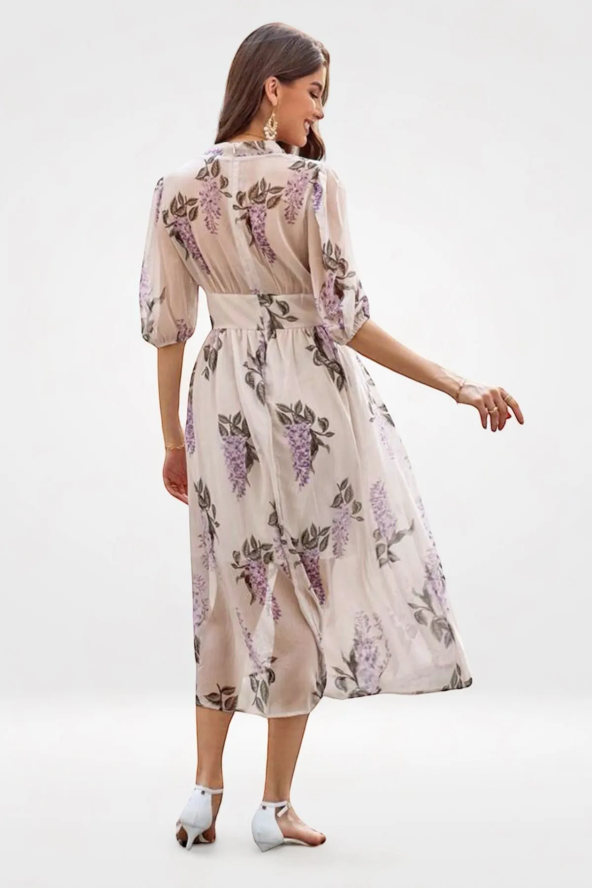 SUSIE Floral V-neck Midi Dress (Lavender)