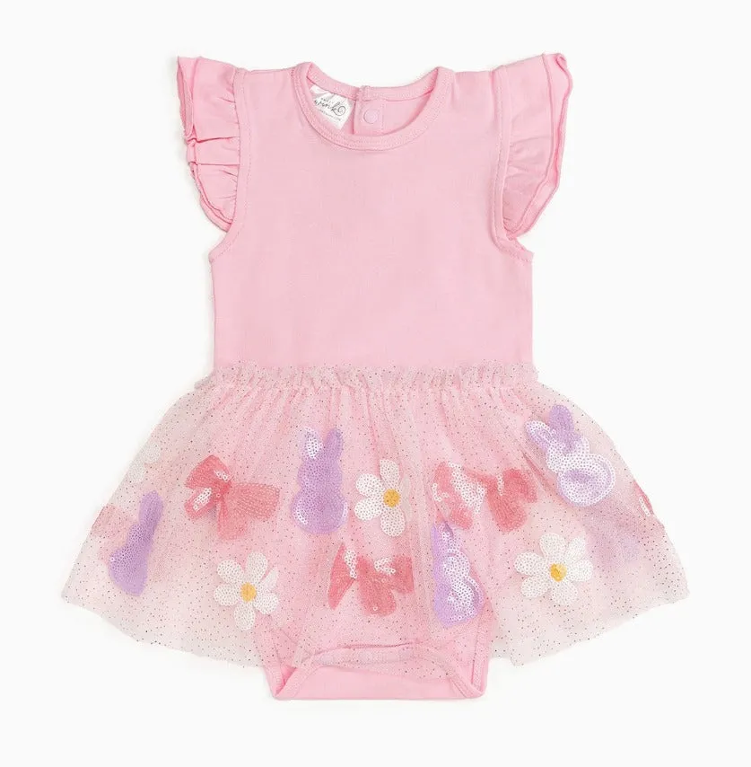Sweet Wink - Bunny Bow Sequin Easter Short Sleeve Tutu Bodysuit
