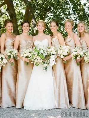 Sweetheart Long Sheath Gold Bridesmaid Dresses, PD0926