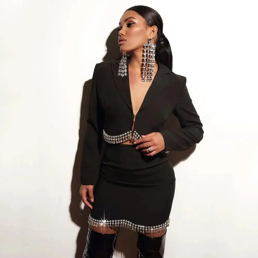 Tassel Top  Skirt Two-Piece Set - Fashion Long Sleeve Outfit