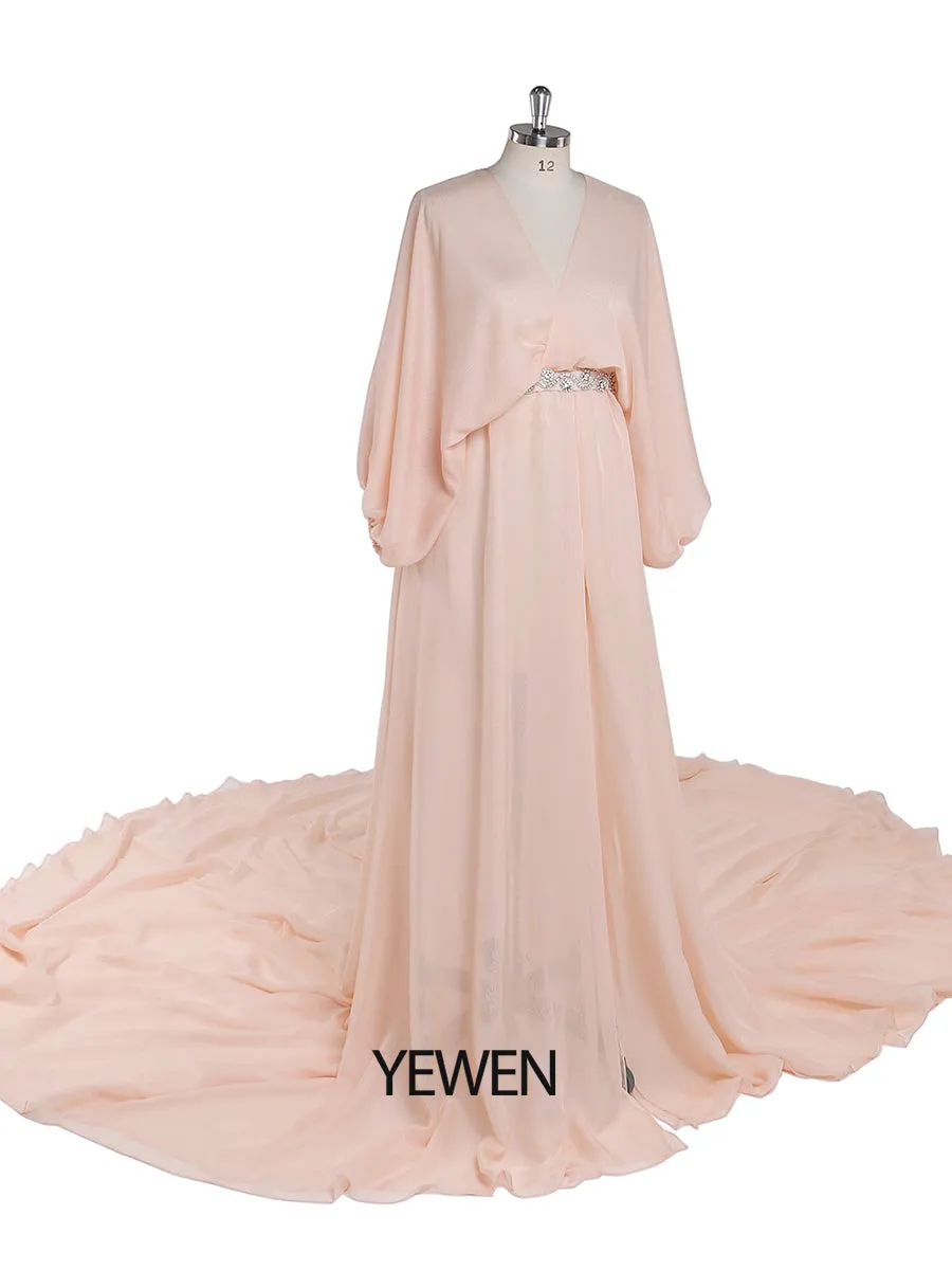 Tencel Chiffon Evening Dress V Neck Maternity Gown for Photo Shoots Photography Dress Plus Size