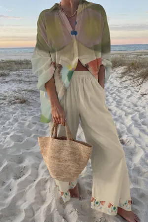 Tie-Dye Butterfly Print Oversized Shirt and Elastic Waist Pocket Pants Set