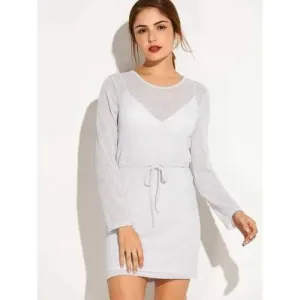 Tie Waist Backless Knit Dress - White L