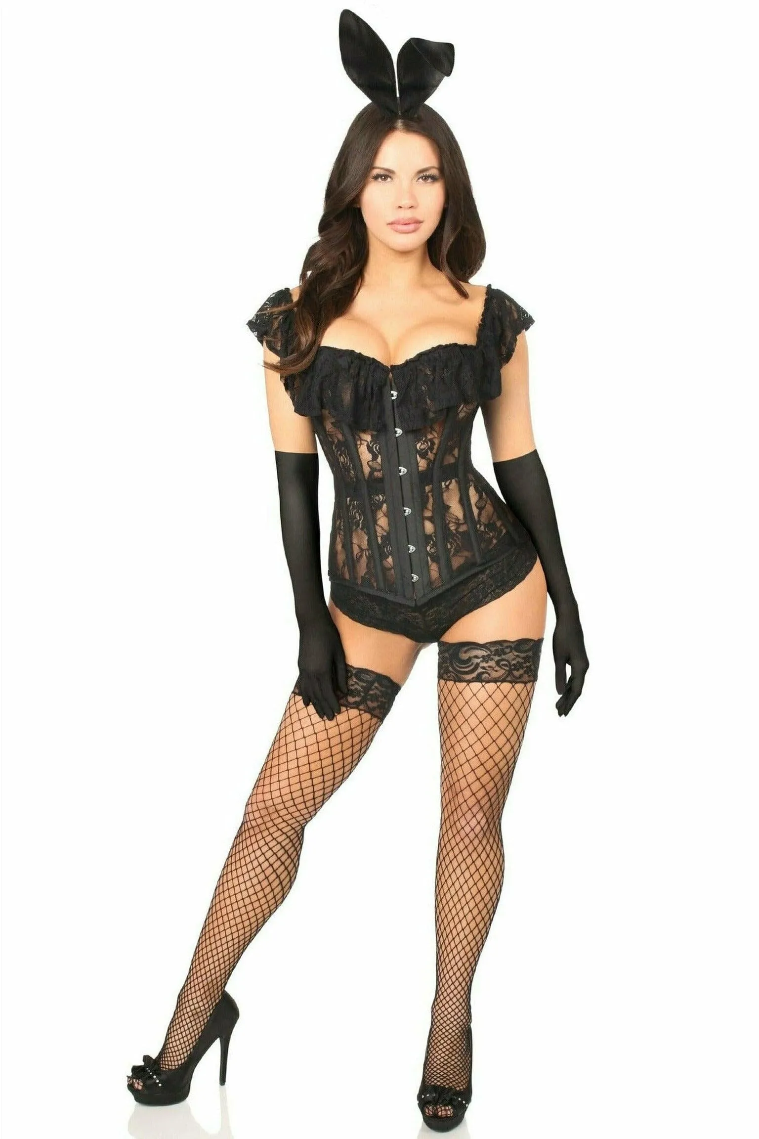 Top Drawer 4 PC Sheer Lace Bunny Corset Costume