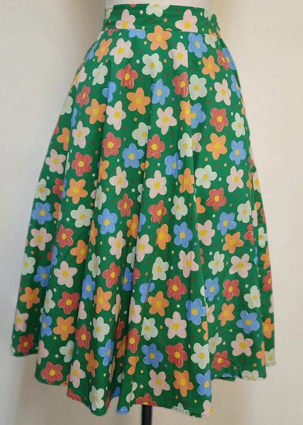 Tulip B Painted Flowers 50's Swing Skirt Green