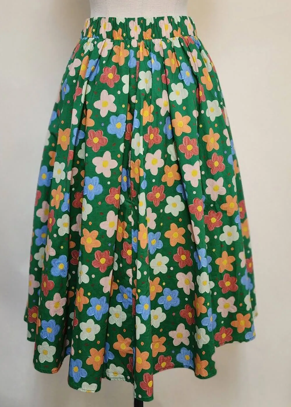 Tulip B Painted Flowers 50's Swing Skirt Green