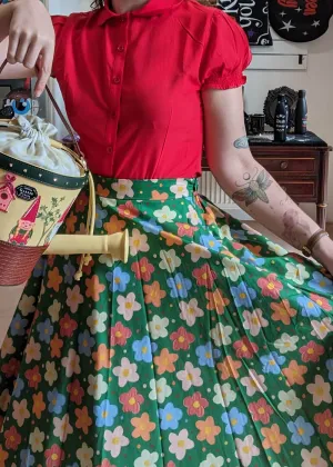 Tulip B Painted Flowers 50's Swing Skirt Green