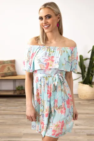 Turquoise and Pink Floral Ruffle Top Dress