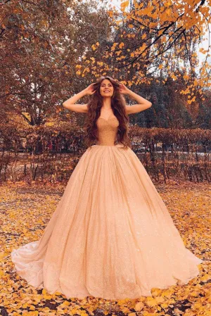 Unique sweetheart tulle sequin long prom dress tulle formal dress