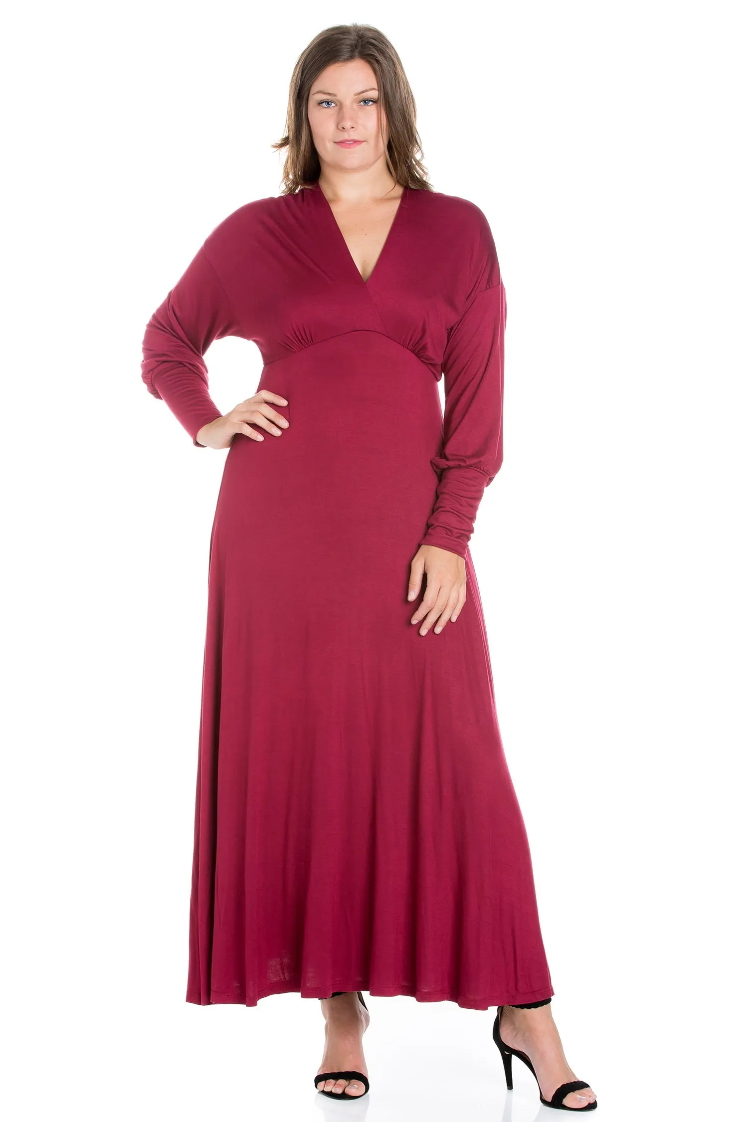 V-Neck Long Sleeve Plus Size Maxi Dress