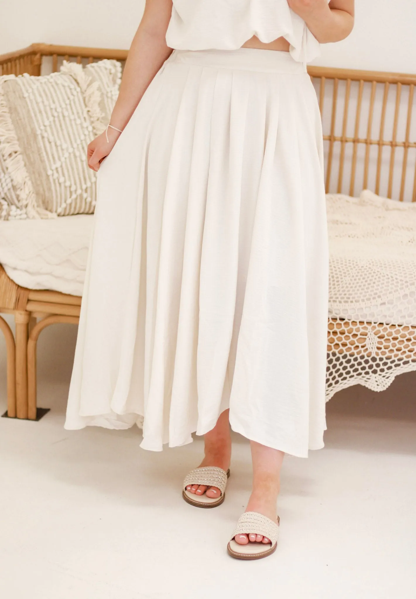 Vacay Nights Ivory Midi Skirt