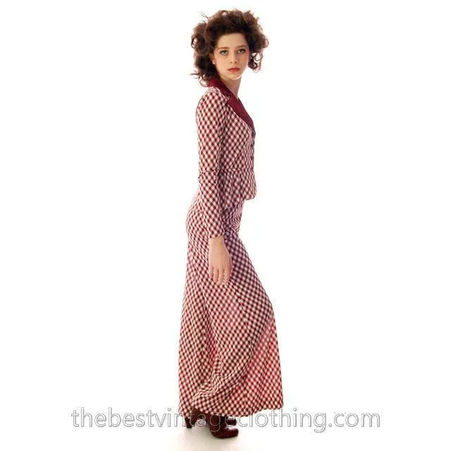 Vintage 1970s Pant Suit Maroon Plaid Super Fly Small Patricia Fair