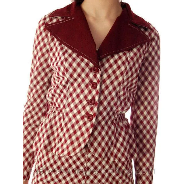 Vintage 1970s Pant Suit Maroon Plaid Super Fly Small Patricia Fair