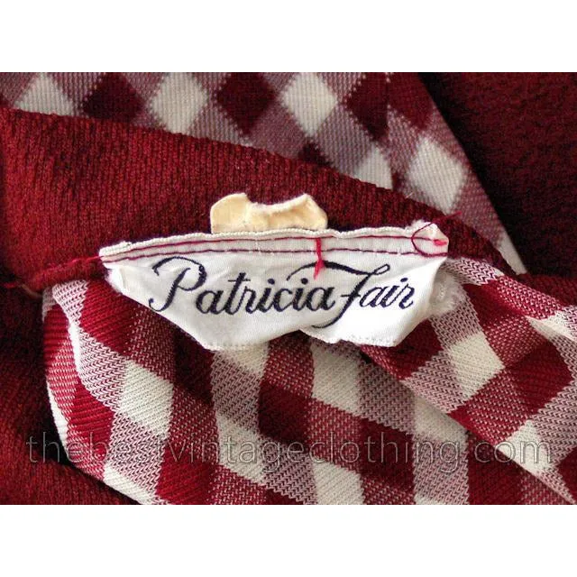 Vintage 1970s Pant Suit Maroon Plaid Super Fly Small Patricia Fair