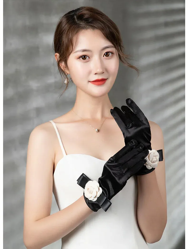 Vintage Black Short Satin Hepburn Gloves