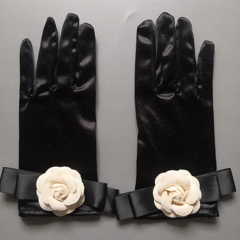 Vintage Black Short Satin Hepburn Gloves