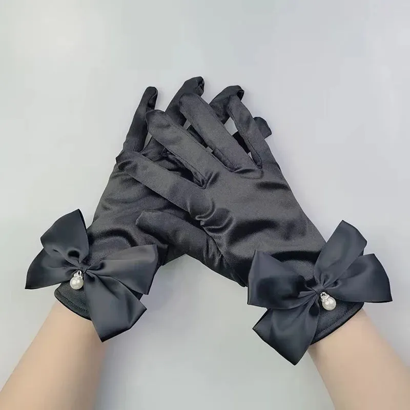 Vintage Black Short Satin Hepburn Gloves