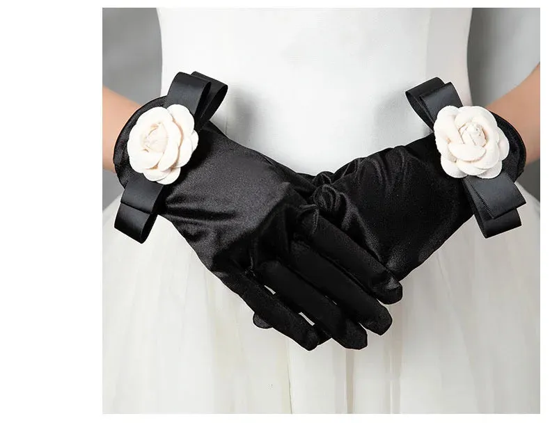 Vintage Black Short Satin Hepburn Gloves