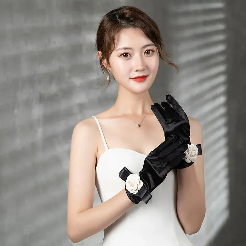 Vintage Black Short Satin Hepburn Gloves