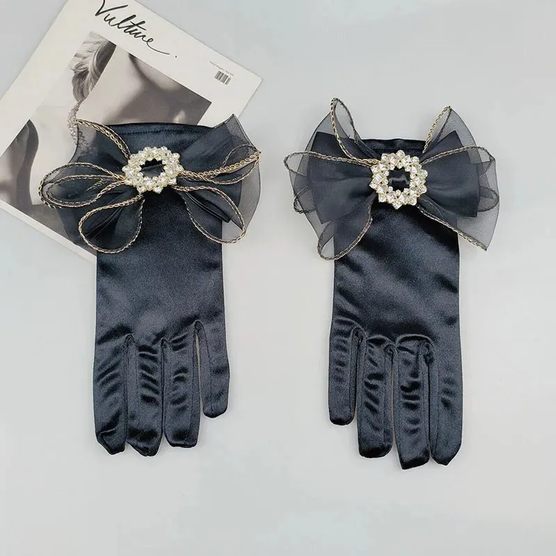 Vintage Black Short Satin Hepburn Gloves