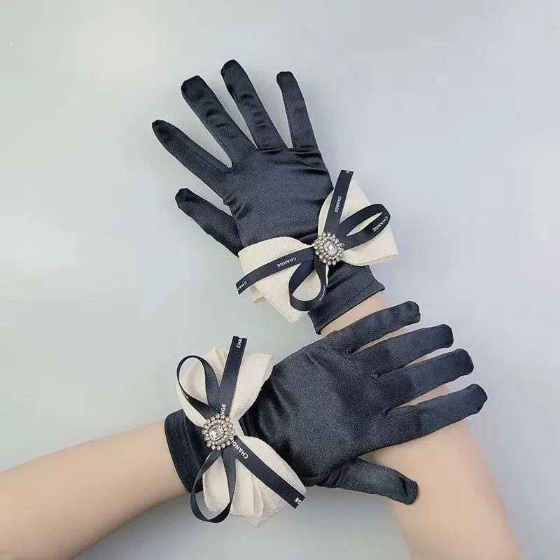 Vintage Black Short Satin Hepburn Gloves