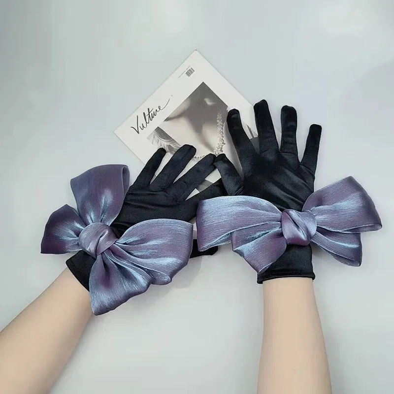 Vintage Black Short Satin Hepburn Gloves