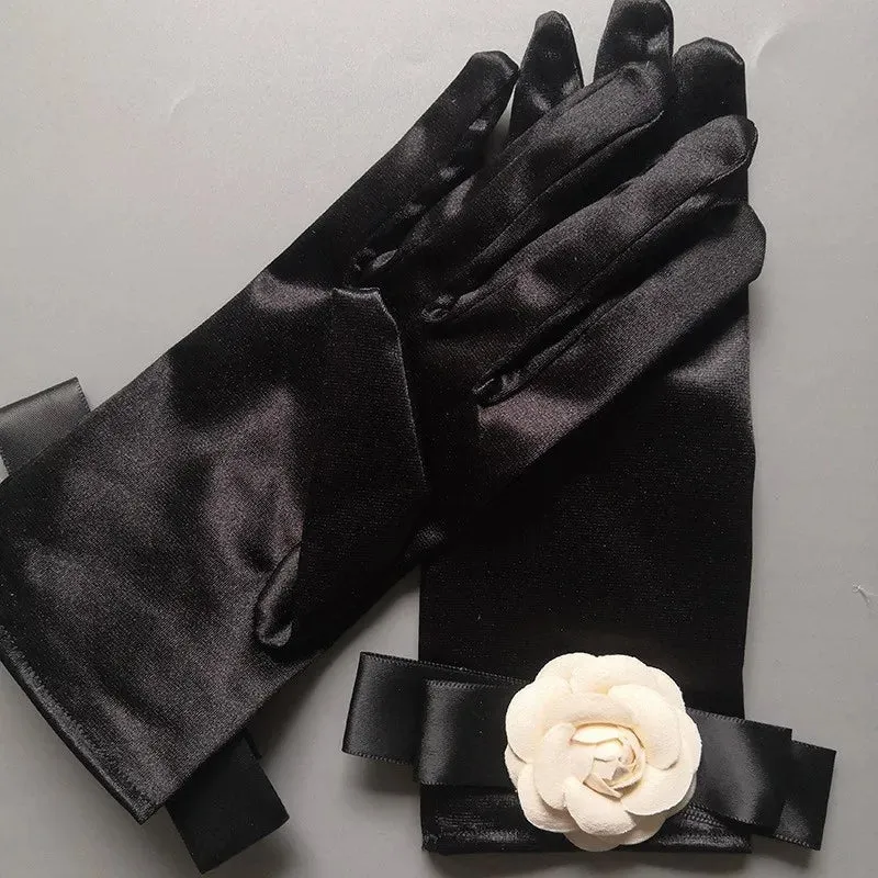 Vintage Black Short Satin Hepburn Gloves