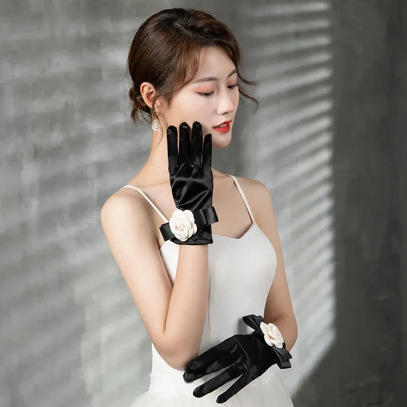 Vintage Black Short Satin Hepburn Gloves