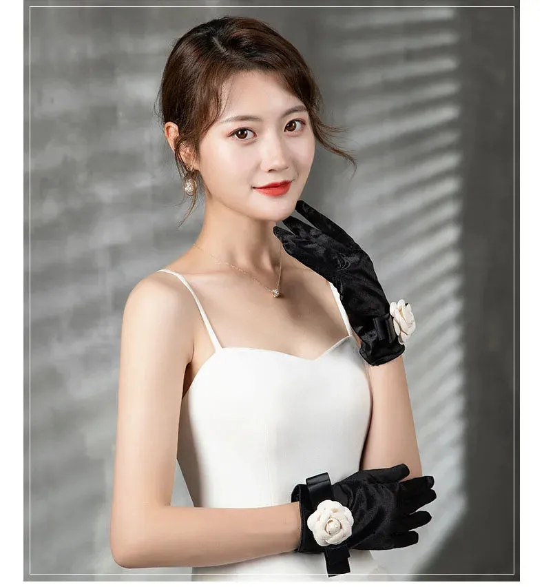 Vintage Black Short Satin Hepburn Gloves