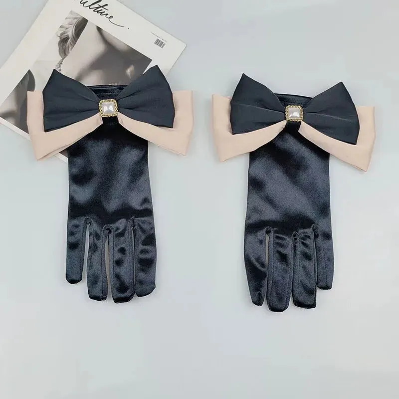 Vintage Black Short Satin Hepburn Gloves