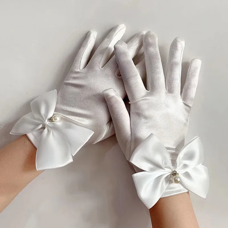 Vintage Black Short Satin Hepburn Gloves