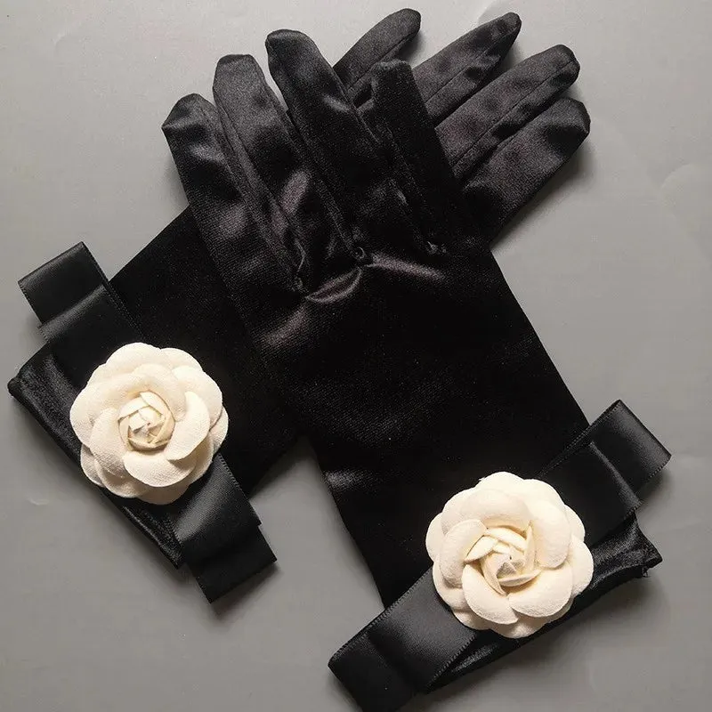 Vintage Black Short Satin Hepburn Gloves