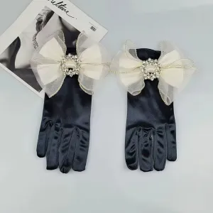 Vintage Black Short Satin Hepburn Gloves