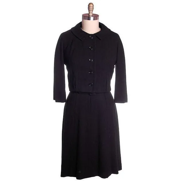 Vintage Ladies  Black Wool Suit/Dress Branell Jones 1950s