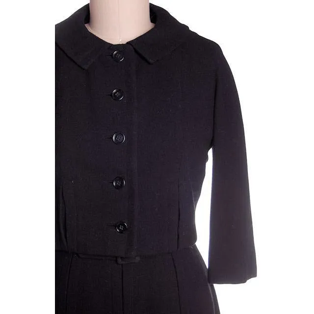 Vintage Ladies  Black Wool Suit/Dress Branell Jones 1950s